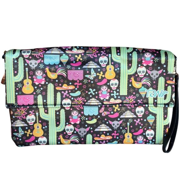 Tawi Sugar Skull Mexican Themed Bright and Colorful Wristlet Clutch - Picture 1 of 10